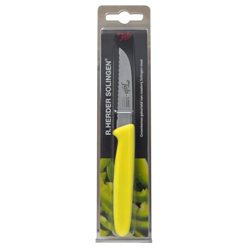 El Herder Wellenschliff Gemüsemesser – Solingenstahl – Gelber PP Griff – Rostfrei – Scharf & Spülmaschinengeeignet – 19,5 cm – Gewicht 19,36 g von El Herder