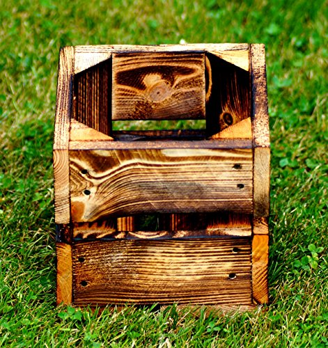Holzkiste geflammt 17 x 17 x 15 cm Natur Blumentopf Regal Aufbewahrung Obst Holz Kiste von El Natural - Produkte aus der Natur