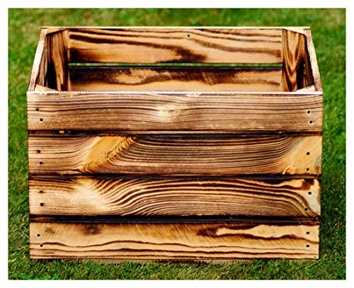 Holzkiste geflammt 50 x 40 x 30 cm Natur Blumentopf Regal Aufbewahrung Obst Holz Kiste von El Natural - Produkte aus der Natur