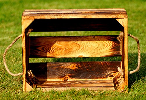 Holzkiste mit Kordel geflammt 40 x 30 x 22 cm Natur Blumentopf Regal Aufbewahrung Obst Holz Kiste von El Natural - Produkte aus der Natur