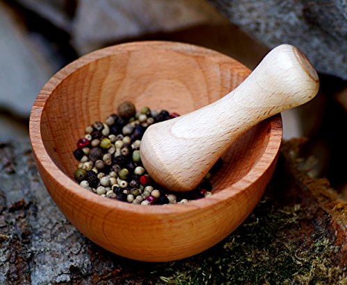 Mörser mit Stößel aus Buchenholz Gewürzmühle Zerkleinerer Küche Schale Holz von El Natural - Produkte aus der Natur