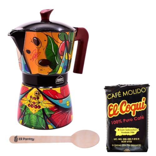 El Pantry Limitierte Auflage Puerto Rican Artists (Joshua Montes) Kaffeemaschinen-Set (mehrfarbig, Cafe el Coqui) von El Pantry