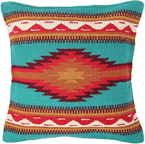 El Paso Designs Kissenbezug, 45,7 x 45,7 cm, handgewebte Wolle im Südwestlichen, Mexikanischen und Indianer-Stil, handgefertigt, Western dekorativer Kissenbezug aus Wolle (Fluss) von El Paso Designs