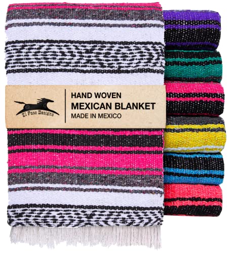 El Paso Designs Mexikanische Yoga-Decke – Bunte Falsa-Serape-Überwurf für Yoga, Strand, Picknick, Sattel oder Heimdekoration – weiche gewebte Boho-Decke (Rosa) von El Paso Designs