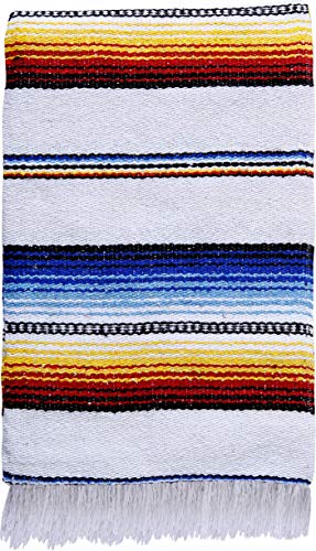 El Paso Designs Serape Falsa Decke, 144,8 x 188 cm, klassisches mexikanisches Serape-Muster in lebendigen Farben, handgewebte Acryl-Decke (weiß) von El Paso Designs