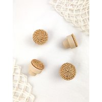 Runder Möbelknopf Aus Holz Und Rattan/Möbelgriff Für Kinderzimmer von ElalaDesign