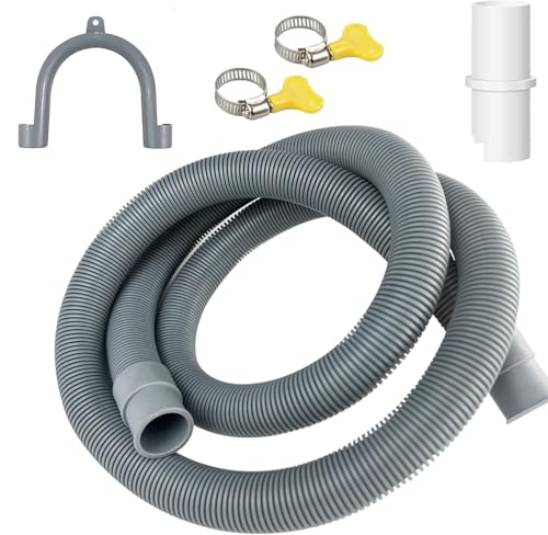 1.5M x 20 mm Waschmaschinenschlauch aus robustem PP-Material - Universeller Ablaufschlauch für Waschmaschinen und Geschirrspüler, inkl Schlauchverbinder und Schlauchschellen von Elalove