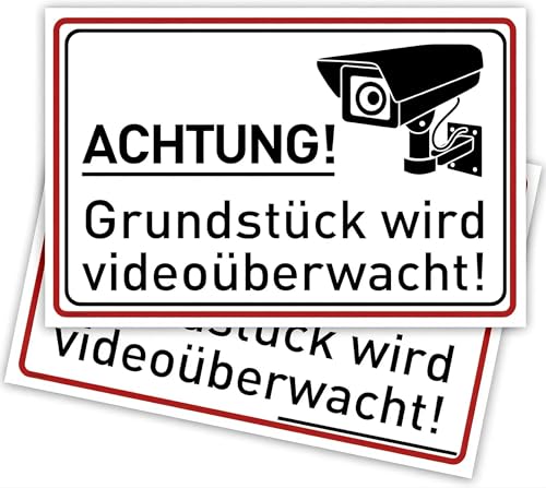 2er Set 30x20 cm Hinweisschild Videoüberwachung für Privatgrundstück und Außenbereich aus wetterfestem PVC von Elalove
