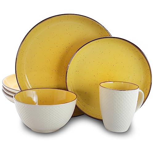 Elama Luxurious Mellow Geschirr-Set 16 Piece Hellgelb und weiß. von Elama