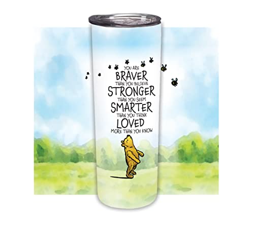 Elanze Designs Braver Stronger Smarter Loved Yellow Pooh Reisebecher aus Edelstahl, 590 ml von Elanze Designs