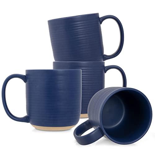 Elanze Designs Gerippte Keramik-Kaffeebecher aus Steingut, 370 ml, roher Tonboden, Königsblau, 4 Stück von Elanze Designs