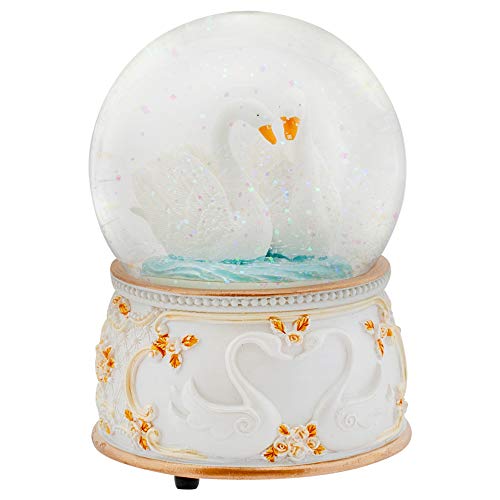 Elanze Designs Graceful White Revolving Swan 100MM Musical Water Globe Plays Tune Swan Lake von Elanze Designs