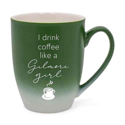 Elanze Designs Kaffeetasse aus Steingut mit der Aufschrift "I Drink Coffee Like A Gilmore Girl", zweifarbig, Ombre, mattgrün und weiß, 340 ml von Elanze Designs