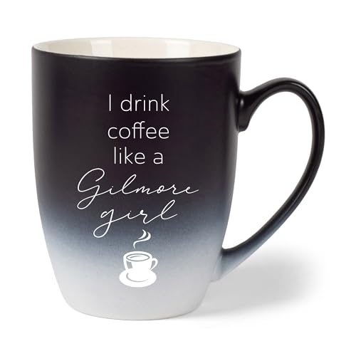 Elanze Designs Kaffeetasse aus Steingut mit der Aufschrift "I Drink Coffee Like A Gilmore Girl", zweifarbig, Ombre, mattschwarz und weiß, 340 ml von Elanze Designs