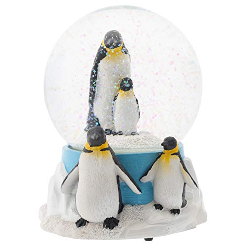 Elanze Designs King Pinguin-Familie, 100 mm, stabil, zum Aufziehen, Musik-Glitzer, Wasser-Schneekugel, Tischdekoration, Kommode, Nachttisch, Spielt Melodie Wunderbare Welt von Elanze Designs