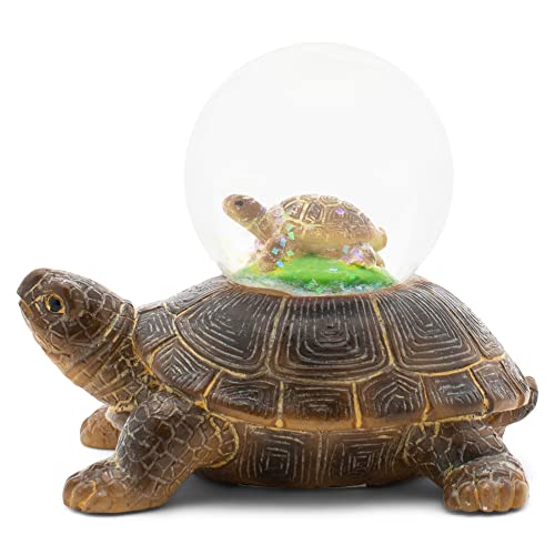 Elanze Designs Miniaturfigur Schildkrötenmutter und Baby, 45 mm, stabiles Polyresin, magisch, skurril, Tischkommode, Nachttisch, Glitzer, Wasser-Schneekugel, Dekoration von Elanze Designs