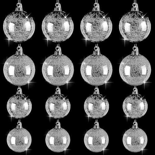 16 Stück Weihnachtskugeln aus klarem Glas, runde klare Blasen, hängende Kugeln, Glasornamente für Weihnachtsbaum, glänzende Ornamente, transparente geblasene Gläser, Kugel, DIY, Handwerk für von ElasignShopo