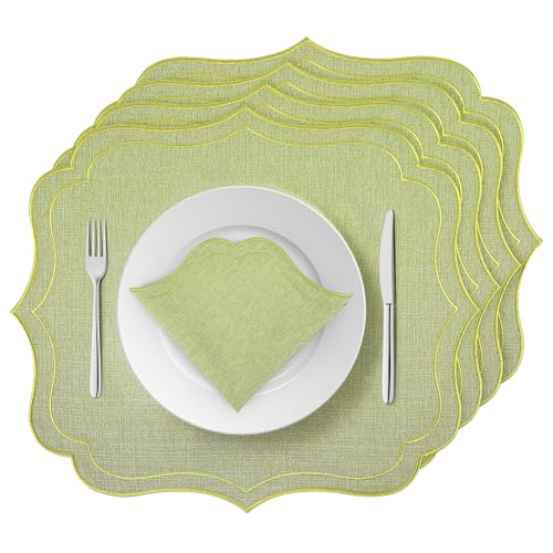 ElasignShopo Tischsets aus Baumwollleinen, 40,6 x 45,7 cm, gewellt, bestickt, doppellagiger Stoff, maschinenwaschbar, knitterfrei, Esstischmatten für Hochzeit, Party, Dekoration, Grün, 4 Stück ElasignShopo Tischsets aus Baumwollleinen, 40,6 x 45,7 cm, gewellt, bestickt, doppellagiger Stoff, maschinenwaschbar, knitterfrei, Esstischmatten für Hochzeit, Party, Dekoration, Grün, 4 Stück von ElasignShopo