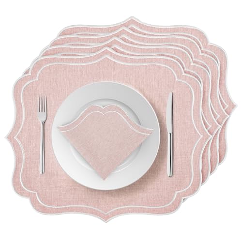 ElasignShopo Tischsets aus Baumwollleinen, 40,6 x 45,7 cm, gewellt, bestickt, doppellagiger Stoff, maschinenwaschbar, knitterfrei, Esstischmatten für Hochzeit, Party, Dekoration, Rosa, 40,6 x 45,7 cm ElasignShopo Tischsets aus Baumwollleinen, 40,6 x 45,7 cm, gewellt, bestickt, doppellagiger Stoff, maschinenwaschbar, knitterfrei, Esstischmatten für Hochzeit, Party, Dekoration, Rosa, 40,6 x 45,7 cm von ElasignShopo