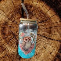 Glasbecher Mit Bambusdeckel -Eule Glasbecher Mit Bambusdeckel -Eule von Elasplottzauber1