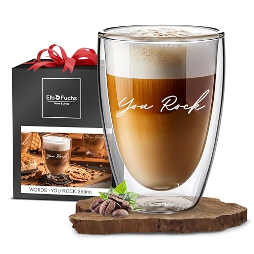 ElbFuchs® Doppelwandiges Latte Macchiato Glas | YOU ROCK | 1x 350ml [GESCHENK FÜR DIE LIEBSTEN] Ideal als Geschenk für beste Freundin | Lieblingsmensch Geschenk | Glas mit Gravur von ElbFuchs