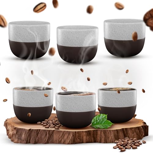 ElbFuchs® Espressotassen Set | 6x 120ml [ LIEBEVOLL HANDGEFERTIGT ] Stapelbare Espressobecher Keramik | Espressobecher ohne Henkel | Ausgefallene Espressotassen & Mokkatassen (weiß) von ElbFuchs