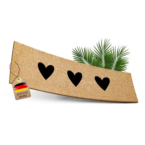 ElbFuchs® Fußmatte Kokos 75x25cm mit Herzen [EXTRA LANGLEBIG & rutschfest] | Kokosmatte Fussmatte Aussen & Innen | Fußabtreter für Haustür von ElbFuchs