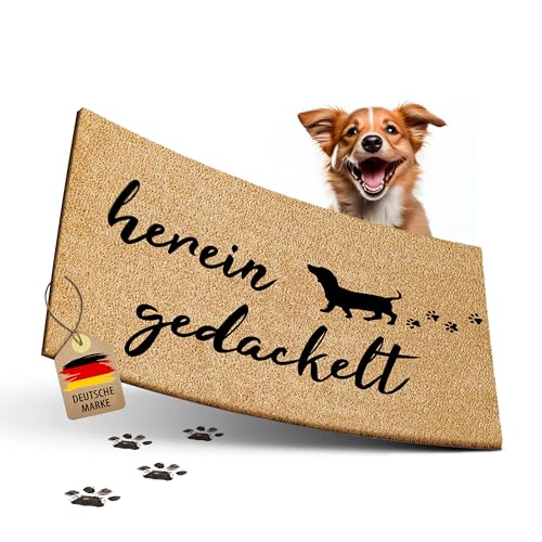 ElbFuchs® Fußmatte Kokos lustig | 60x40cm | hereingedackelt [EXTRA LANGLEBIG & rutschfest] | Kokosmatte Fussmatte Aussen & Innen | Fußabtreter für Haustür | Fußmatte Hund oder Dackel von ElbFuchs
