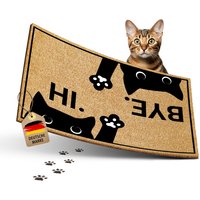 Elbfuchs® Kokos Fußmatte Katze Hi & Bye | 60x40cm Extra Rutsch - Und Wetterfeste Schmutzfangmatte Kokosmatte Innen - Außen von ElbFuchs