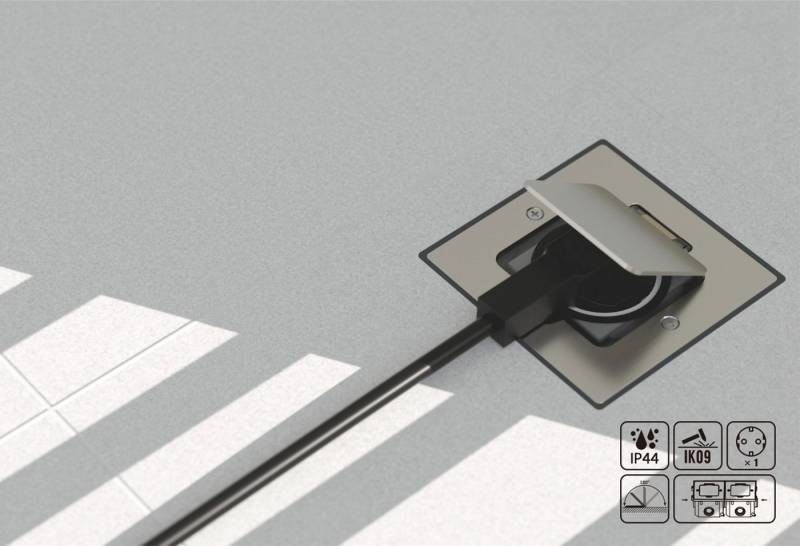 Elbe Inno Bodeneinbausteckdose 2 mm, Wasser staubdicht, Klappsteckdose Pop-up Einbau-Tischsteckdose 1-fach von Elbe Inno