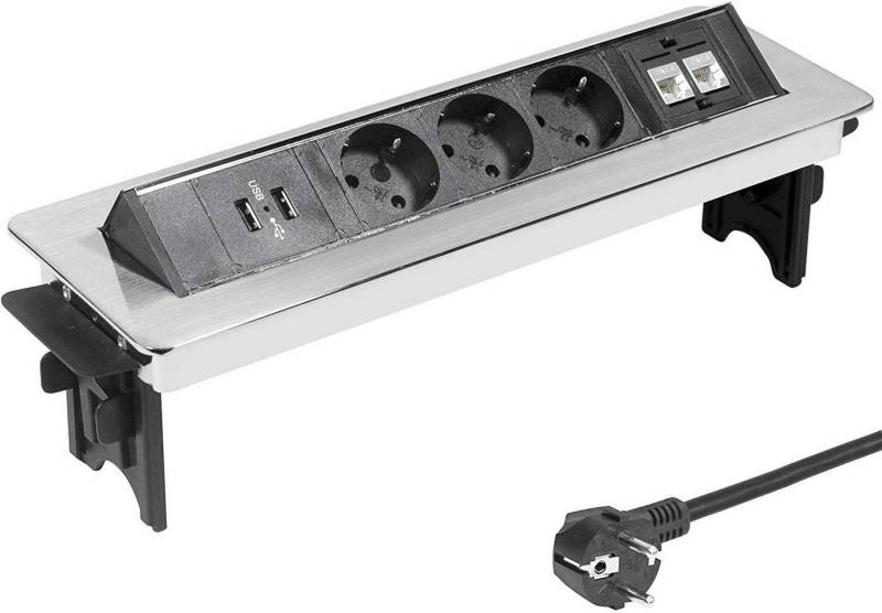 Elbe Inno EL4703URM Einbau-Tischsteckdosenleiste 3-fach (USB-Anschlüsse, Überspannungsschutz, Kindersicherung), 3 Fach, 2 USB, 2 RJ45 von Elbe Inno