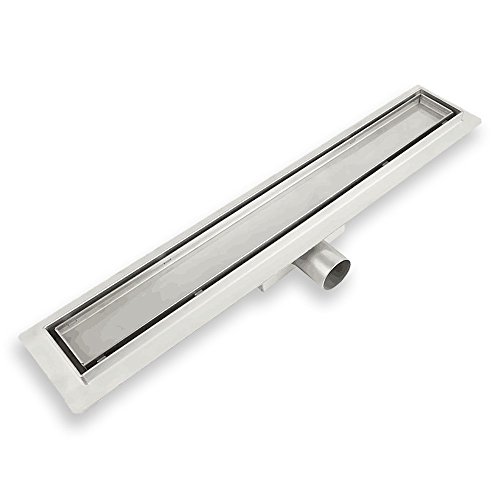 Elbe Duschrinne 60cm Extra Flach Bodenablauf mit 304 Edelstahl Glasabdeckung Komplettset Haarsieb Bodenablauf, Siphon mit Geruchsstop (2 in 1) von Elbe