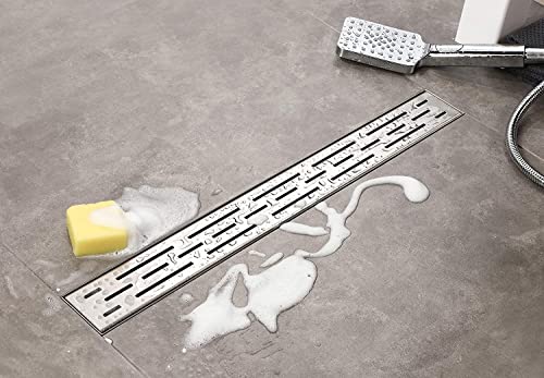 Elbe Duschrinne 80cm Extra Flach 304 Edelstahl Bodenablauf mit 3-reihig-Schlitzm Muster Glasabdeckung Komplettset Haarsieb Bodenablauf, Siphon mit Geruchsstop Elbe Duschrinne 80cm Extra Flach 304 Edelstahl Bodenablauf mit 3-reihig-Schlitzm Muster Glasabdeckung Komplettset Haarsieb Bodenablauf, Siphon mit Geruchsstop von Elbe