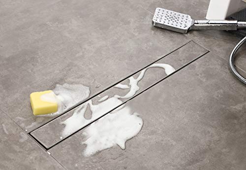 Elbe Duschrinne 80cm Extra Flach Bodenablauf mit 304 Edelstahl Glasabdeckung Komplettset Haarsieb Bodenablauf, Siphon mit Geruchsstop (2 in 1) von Elbe