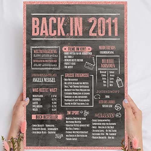 14. Geburtstag Mädchen Rosegold Holzbild Back in 2011 personalisierbar zum Hinstellen/Aufhängen opt. beleuchtet, 14 Geburtstag Mädchen, Geschenke zum 14 Geburtstag Mädchen, Geschenk 14 Geburtstag Deko von Elbeffekt