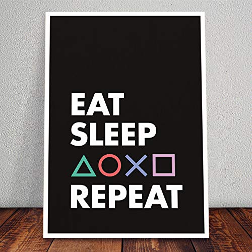 Eat Sleep Game Schild aus Holz - personalisierbares Geschenk für Männer - Gaming Zimmer Deko - Gamingpad Lampe - personalisierbar zum Hinstellen/Aufhängen - Eat Sleep Game - persönliches Geschenk von Elbeffekt