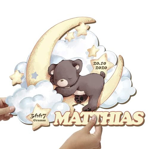 Elbeffekt Baby Geburt Geschenk aus Holz - personalisierbares Geschenk - Geschenke zur Geburt Junge Babygeschenke zur Geburt Junge Geschenke zur Geburt - schenke dein liebevolles Bärchen aus Echtholz von Elbeffekt