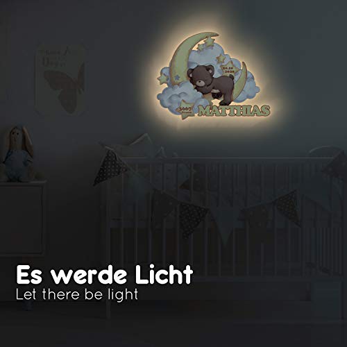 Elbeffekt Bärchen Wandlampe - personalisierbares Geschenk -Junge Babygeschenke - Baby Geburt Geschenk aus Echtholz von Elbeffekt