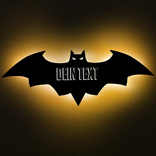 Elbeffekt Fledermaus Lampe aus Holz - personalisierbares Geschenk für Jungen - Kinderzimmer Deko - Filmliebhaber Geschenk - personalisierbar zum Hinstellen/Aufhängen - persönliches Geschenk von Elbeffekt