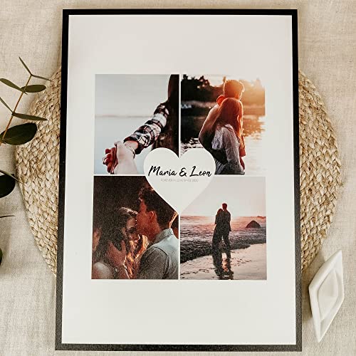 Elbeffekt Herz Familie Holzbild - Foto Geschenk - personalisierbar zum Hinstellen/Aufhängen Opt. beleuchtet Herz, Herz Deko, Ich Liebe Dich, Paar Geschenke - personalisierte Geschenke von Elbeffekt