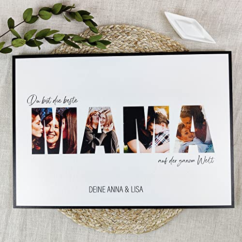 Elbeffekt Muttertagsgeschenk, Holzbild - Foto - personalisierbar zum Hinstellen/Aufhängen optional beleuchtet Für Mama, Beste Mama - personalisierte Geschenke, Für Küche von Elbeffekt