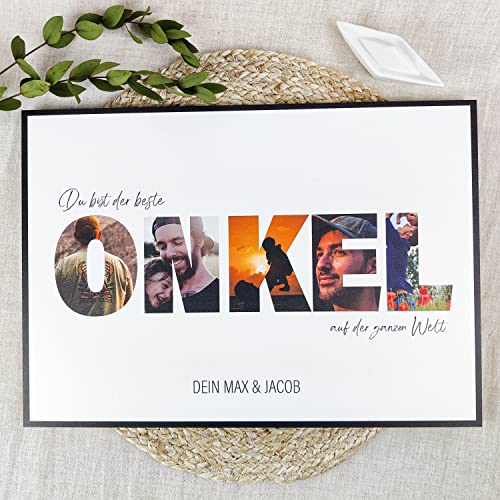 Elbeffekt Onkel Geschenk Holzbild - Foto Geschenk - personalisierbar zum Hinstellen/Aufhängen optional beleuchtet Bester Onkel Geschenke, Geschenk Für Onkel Zu Weihnachten - personalisierte Geschenke von Elbeffekt