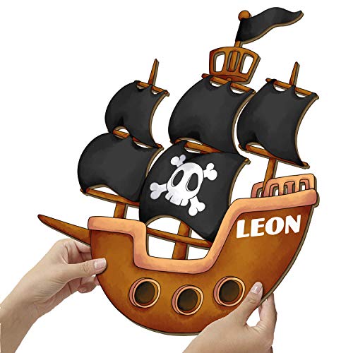 Elbeffekt Piraten Wandlampe aus Holz - personalisierbares Geschenk - Geschenk Junge 3 Jahre Piraten Geburtstag - Piraten Kindergeburtstag Geschenk aus Echtholz von Elbeffekt