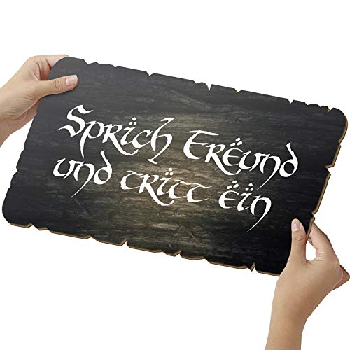 Elbeffekt Sprich Freund Schild aus Holz - personalisierbares Namens Geschenk - Film Deko - personalisierbar zum Hinstellen/Aufhängen - Sprich Freund und Tritt EIN - persönliches Geschenk von Elbeffekt