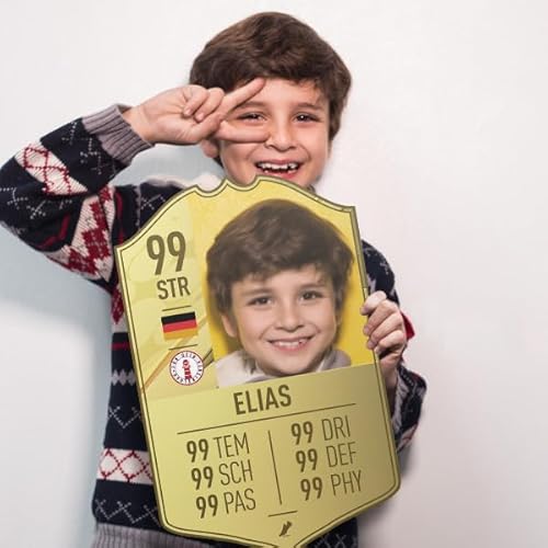 Fussball Geschenke Jungen - Fussballkarte aus Holz mit Foto, Namen und vielem mehr - Fußball Geschenke, Geschenke Jungen 10 Jahre, Fußball Mitgebsel, Fussball Geschenk, Geschenk Junge 12 Jahre, Gold von Elbeffekt