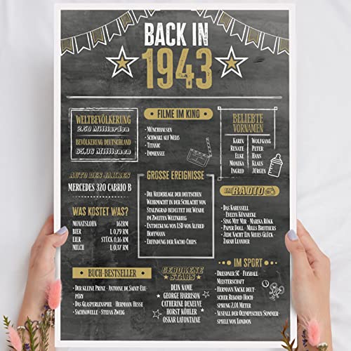 82 Geburtstag Mann & Frau Holzbild Back in 1943 Chronik personalisierbar zum Hinstellen/Aufhängen opt. beleuchtet, 82 Geburtstag Frauen & Männer, 82 Geburtstag Frau, 82. Geburtstag Frau & Mann Deko von Elbeffekt