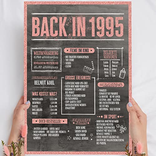 Holzbild Rosé Gold - Geschenk 28 Geburtstag "Back in 1995" - personalisierbar zum Hinstellen/Aufhängen optional beleuchtet, 28 Geburtstag Frauen - Wand-Bild Aufsteller - persönliches Geschenk von Elbeffekt