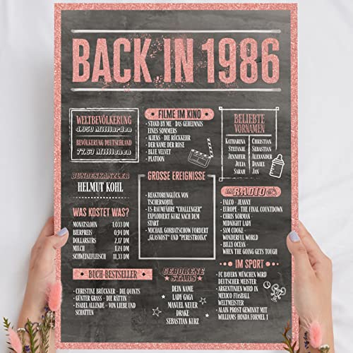 Holzbild Rosé Gold - Geschenk 37 Geburtstag "Back in 1986" - personalisierbar zum Hinstellen/Aufhängen optional beleuchtet, 37 Geburtstag Frauen - Wand-Bild Aufsteller - persönliches Geschenk von Elbeffekt