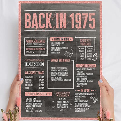 Holzbild Rosé Gold - Geschenk 48 Geburtstag "Back in 1975" - personalisierbar zum Hinstellen/Aufhängen optional beleuchtet, 48 Geburtstag Frauen - Wand-Bild Aufsteller - persönliches Geschenk von Elbeffekt