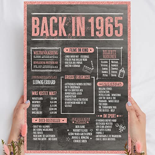 Holzbild Rosé Gold - Geschenk 58 Geburtstag "Back in 1965" - personalisierbar zum Hinstellen/Aufhängen optional beleuchtet, 58 Geburtstag Frauen - Wand-Bild Aufsteller - persönliches Geschenk von Elbeffekt